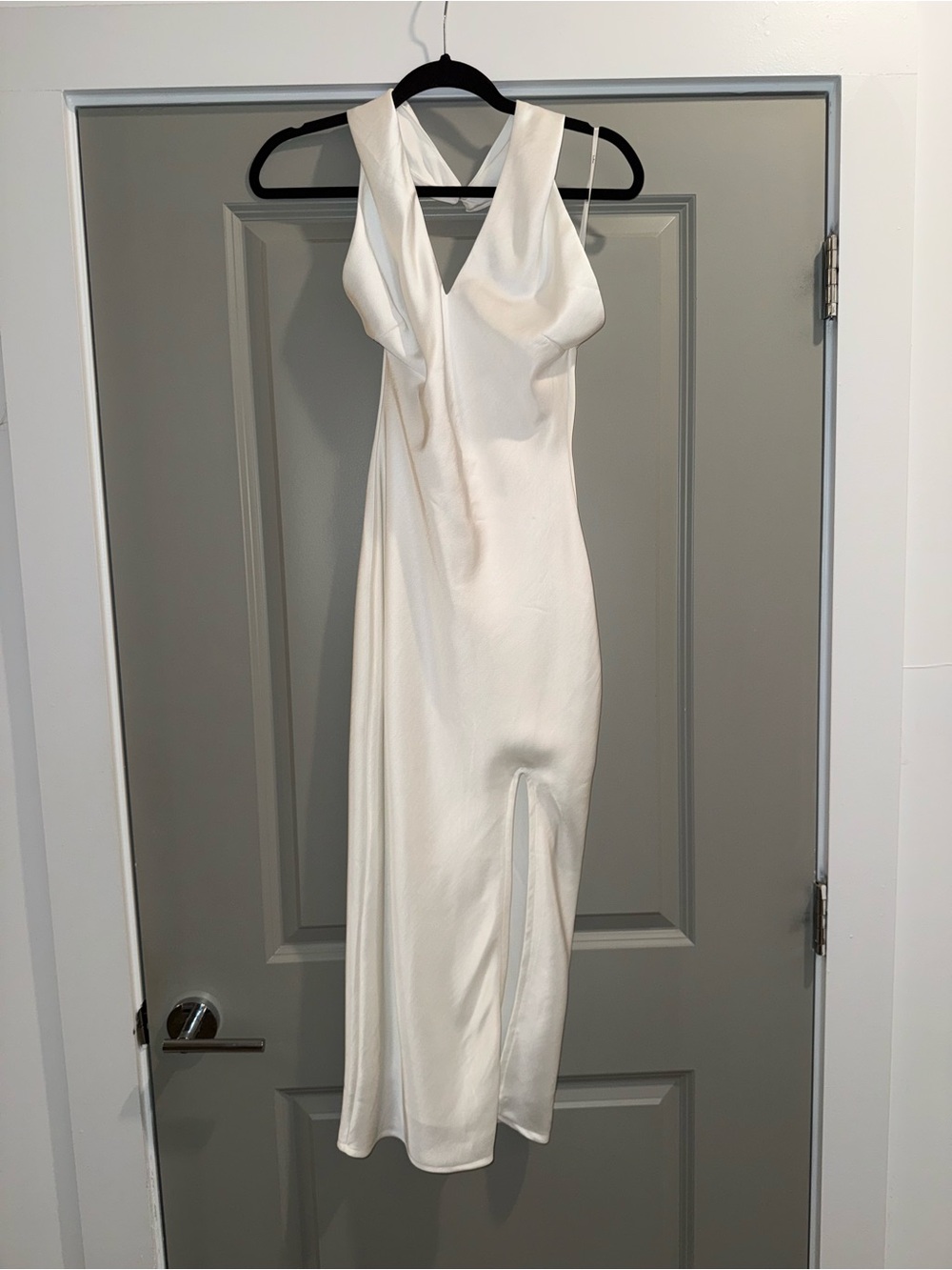Lulu’s White Satin V-Neck Slip Dress